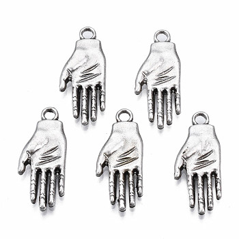 Tibetan Style Alloy Pendants, Cadmium Free & Nickel Free & Lead Free, Palm, Thailand Sterling Silver Plated, 21.5x9x2mm, Hole: 1.8mm