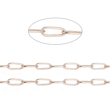 Ion Plating(IP) 304 Stainless Steel Paperclip Chains, Soldered, with Spool, Rose Gold, 5.5x2.2x0.5mm, 10m/roll