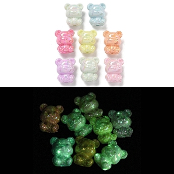 Luminous UV Plating Rainbow Iridescent Opaque Acrylic Beads, Glow in the Dark Beads, Bear, Mixed Color, 21x17.5x13.5mm, Hole: 2.5mm