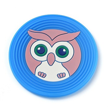 Cartoon Silicone Anti-Slip Pad, Kitchen Hot Mats, Flat Round, Owl Pattern, 9x0.2cm