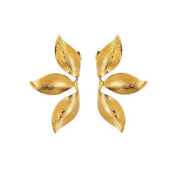 304 Stainless Steel Stud Earrings, Flower, Ion Plating(IP), Real 18K Gold Plated, 48x25mm