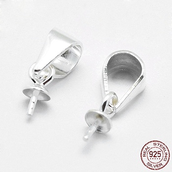 925 Sterling Silver Pendant Bails, For Half Drilled Beads, Silver, 6x3mm, Hole: 3.5x4.5mm, Pin: 0.5mm