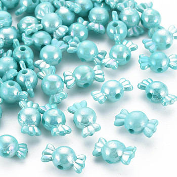 Opaque Acrylic Beads, AB Color, Candy, Medium Turquoise, 17x9x9mm, Hole: 2mm, about 943pcs/500g