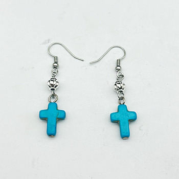 Turquoise Dangle Earrings for Women, Cross