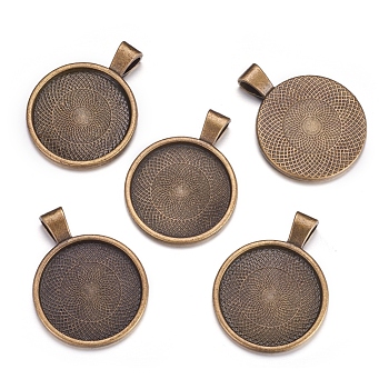 Metal Alloy Pendant Cabochon Settings, Plain Edge Bezel Cups, DIY Findings for Jewelry Making, Antique Bronze, Cadmium Free & Lead Free, Tray: 24.5mm, 37x28x6.5mm, Hole: 6x4mm