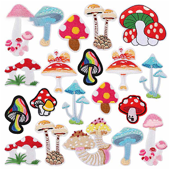Polyester Embroidery Cloth Iron on Patches, Costume Accessories, Mushroom, Mixed Color, 48~76x43~76mm, 20pcs/set