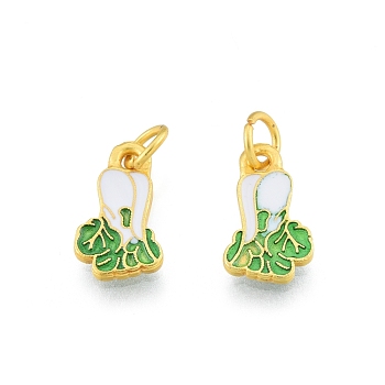 Alloy Enamel Charms, with Jump Rings, Matte Gold Color, Chinese Cabbage, White, 14x8x1.3mm, Hole: 3.4mm