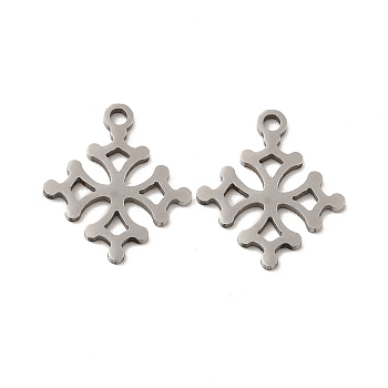 201 Stainless Steel Pendants, Flower Charms, Stainless Steel Color, 16x13.7x0.9mm, Hole: 1.5mm