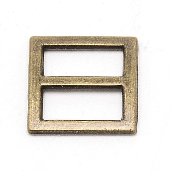 Alloy Slide Buckles, Square, Antique Bronze, 10x10x1mm