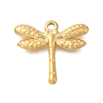 PVD Vacuum Plating 201 Stainless Steel Pendants, Dragonfly Charm, Real 18K Gold Plated, 18x20x3mm, Hole: 1.6mm