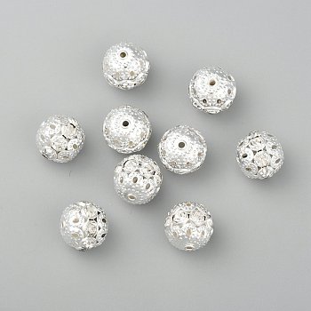 Brass Rhinestone Beads, Grade A, Silver Color Plated, Round, Crystal, 12mm in diameter, Hole: 1.5mm