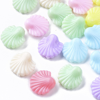 Opaque Polystyrene Plastic Beads, Scallop Shell Shape, Mixed Color, 13.5x13.5x6.5mm, Hole: 1.8mm