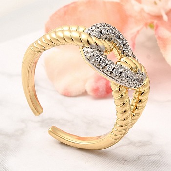 Brass Micro Pave Clear Cubic Zirconia Cuff Rings, Oval Rings for Women, Real Gold Plated & Real Platinum Plated, 10mm