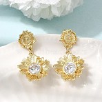 Brass Clear Cubic Zirconia Stud Dangle Stud Earrings, Flower, Real 16K Gold Plated, 30x19mm(EJEW-G473-07G)