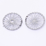 Wrapped Wire Iron Pendants, Flat Round, Silver, 30x5mm(IFIN-WH0053-41B-01)