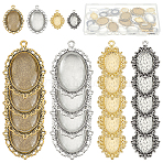32Pcs 4 Styles Tibetan Style Oval Alloy Pendant Cabochon Settings, with 32Pcs 2 Styles Glass Cabochons, Mixed Color, Tray: 25x18m, 39x29x2mm, Hole: 2.5mm(TIBEP-ME0001-03)