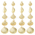 20Pcs 5 Styles Alloy Pendants, Ocean Theme, Lead Free & Nickel Free & Cadmium Free, Cowrie Shell Shape, Real 14K Gold Plated, 13.5~24x11~22.5x3~5mm, Hole: 1.5~2.5mm, 4pcs/style(FIND-SC0021-03)