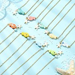 Ocean Synthetic Turquois Starfish & Handmade Porcelain Fish Pendant 304 Stainless Steel Cable Chain Necklaces, Mixed Color, Golden, 16.54 inch(42cm)(NJEW-JN06139)