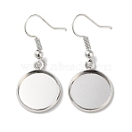 Rack Plating Iron Earring Hooks, with Blank Round Trays, Flat Round, Platinum, 37mm, Pin: 0.7mm(EJEW-D091-01C-P)
