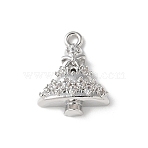 Brass Micro Pave Cubic Zirconia Pendants, Christmas Tree Charms, Rack Plating, Long-Lasting Plated, Cadmium Free & Lead Free, Platinum, 15.5x12x4.5mm, Hole: 1.4mm(KK-P290-47B-P)