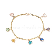 Colorful Glass Triangle Charm Bracelet, Iron Jewelry for Women, Golden, 7-5/8 inch(19.3cm)(BJEW-JB09160)