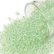 TOHO Round Seed Beads, Japanese Seed Beads, (172) Pale Green Transparent Rainbow, 8/0, 3mm, Hole: 1mm, about 222pcs/10g(X-SEED-TR08-0172)