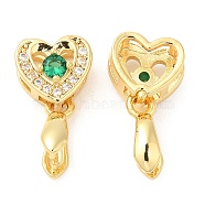Brass Micro Pave Cubic Zirconia Pendant Pinch Bails, Ice Pick Pinch Bails with Glass Beaded, Heart, Real 18K Gold Plated, 17x9.5mm, Hole: 4x2.5mm, Pin: 0.8mm(KK-I705-04G)