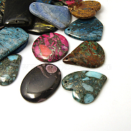 Synthetic Regalite/Imperial Jasper/Sea Sediment Jasper Pendants, Dyed, Mixed Shapes, Mixed Color, 40~61mmx30~40mmx6~8mm, Hole: 2~3mm(G-G352-M1)