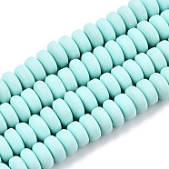 Handmade Polymer Clay Beads Strands, for DIY Jewelry Crafts Supplies, Flat Round, Light Cyan, 6~7x3mm, Hole: 1.5mm, about 113~116pcs/strand, 15.55 inch~16.14 inch(39.5~41cm)(X-CLAY-N008-008H)