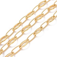 Brass Horse Eye & Oval Link Chains, Unwelded, with Spool, Cadmium Free & Lead Free, Real 18K Gold Plated, 15.5x8x1.5mm, 14x6x1mm(CHC-K013-10G)