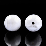 Stripe Resin Beads, Glitter Powder, Round, White, 16mm, Hole: 2~2.4mm(RESI-N034-18-U05)