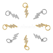 12Pcs 2 Colors Brass Micro Pave Cubic Zirconia Charms, with Jump Ring, Lightning, Real Gold Plated & Real Platinum Plated, 13x4.5x1.5mm, Hole: 3mm, 6pcs/color(KK-HY0003-16)