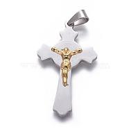 304 Stainless Steel Crucifix Cross Pendants, For Easter, Golden & Stainless Steel Color, 49.5x28x4.5mm, Hole: 8.5x5mm(STAS-L156-08M)