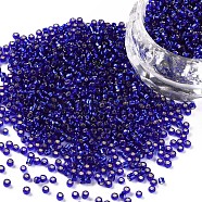 Midnight Blue 11/0 Grade A Round Transparent Glass Seed Beads, Silver Lined Round Hole, 2x1.5mm, Hole: 0.3mm, about 3300pcs/50g(X-SEED-Q007-F44)
