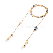 Eyeglasses Chains, Neck Strap for Eyeglasses, with Brass Cable Chains, Natural Pearl Beads, Glass Beads, 304 Stainless Steel Lobster Claw Clasps and Rubber Loop Ends, Real 18K Gold Plated, Cornflower Blue, 31.57 inch(80.2cm)(AJEW-EH00248-02)