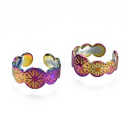 304 Stainless Steel Flat Round with Sun Cuff Ring, Rainbow Color Open Ring for Women, US Size 7 3/4(17.9mm)(RJEW-N038-094)