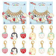 Alloy Enamel Strawberry & Penguin Pendant Locking Stitch Markers, Zinc Alloy Lobster Claw Clasp Stitch Marker, Mixed Color, 3.8~4.1cm, 6 style, 2pcs/style, 12pcs/set(HJEW-AB00010)