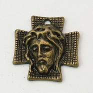 Tibetan Style Alloy Cross with Jesus Alloy Pendants for Easter Jewelry, Lead Free and Cadmium Free, Antique Bronze, 23x21x6mm, Hole: 2mm(K0P62071)