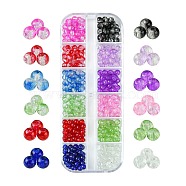12 Colors Transparent Baking Painted Crackle Glass Beads, Round, Mixed Color, 4mm, Hole: 1.1~1.3mm, about 35Pcs/color, 420Pcs/box(CCG-FS0001-02A)
