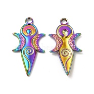 Ion Plating(IP) 304 Stainless Steel Pendants, Moon Goddess Charms, Rainbow Color, 31x16x2mm, Hole: 2.5mm(STAS-A070-33MC)