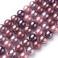 Electroplate Shell Pearl Beads Strands, Round, Old Rose, 10mm, Hole: 1mm, about 18pcs/strand, 7.2 inch(18.2cm)(X-BSHE-O019-03G)