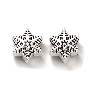 Tibetan Style Alloy European Beads, Lead Free & Cadmium Free, Antique Silver, Large Hole Beads, Snowflake, 10.5x9x6mm, Hole: 4mm(PALLOY-K019-03H-AS)