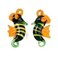 Handmade Lampwork Pendants, Sea Horse, Orange, 41x24.5x11mm, Hole: 3x1.5mm(LAMP-A004-02I)