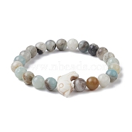 Natural Flower Amazonite & Synthetic Turquoise Dolphin Beaded Stretch Bracelets, Inner Diameter: 2-1/8 inch(5.3cm)(BJEW-JB09830-03)