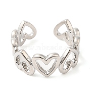Rack Plating Brass Open Cuff Ring  for Women, Heart, Lead Free & Cadmium Free, Long-Lasting Plated, Platinum, 8.4mm, Inner Diameter: 17.4mm(RJEW-Q770-30P)