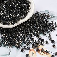 Transparent Inside Colours Glass Seed Beads, Half Plated, Round Hole, Round, Black, 4x3mm, Hole: 1.2mm, 7650pcs/pound(SEED-H002-A-C229)
