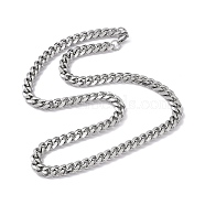 201 Stainless Steel Cuban Link Chain Necklace with 304 Stainless Steel Clasps for Men Women, Stainless Steel Color, 23.86(60.6cm), Link: 11x9x2.5mm(NJEW-M194-01C-P)