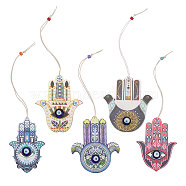 5Pcs 5 Style Wood Big Pendant Decorations, with Resin Beads, Hamsa Hand/Hand of Miriam with Evil Eye, Mixed Color, 214~250mm, Pendant: 98~99x62~88.5x8.5~9mm, 1pc/style(HJEW-CA0001-69)