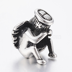 304 Stainless Steel Beads, Angel, Antique Silver, 12.5x12.5x9mm, Hole: 6mm(STAS-F150-032AS)