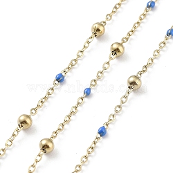 Ion Plating(IP) 304 Stainless Steel Cable Chain, with Enamel, Soldered, Royal Blue, Beads: 3.5~3.6x3.5mm, Link: 5x2x2mm and 2x1.5x0.3mm(CHS-F019-01G-10)